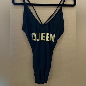 👑 Black “QUEEN” One-Piece Swimsuit